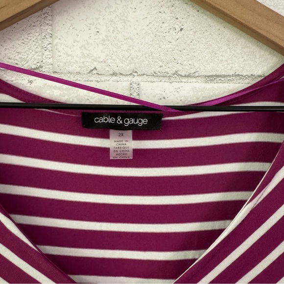 CABLE & GAUGE Purple & White Striped V Neck Short Sleeve Top - Picture 4 of 10